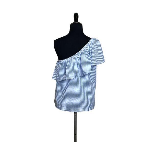 Vineyard Vines blue white stripes one shoulder ruffled top size 4 - Picture 10 of 13